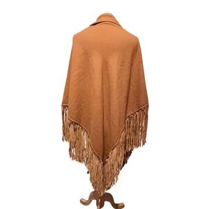 Western Womens Brown Fringe Shawl Wrap Boho Chic Cozy Outerwear